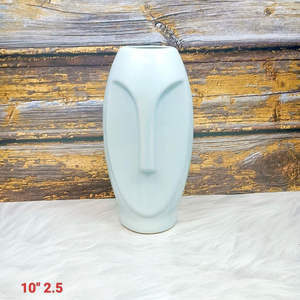 Khurja Pottery face Design Ceramic Vase - DM-FV-025